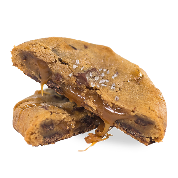 Salted Caramel Chocolate Chip Cookie, cut | Bang Cookies